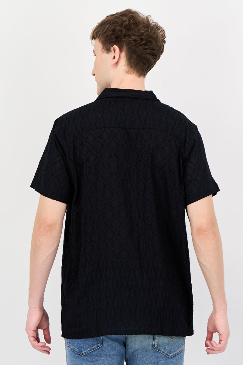 Threadbare Men Regular Fit Short Sleeve Textured Casual Shirt, Black - Image 3